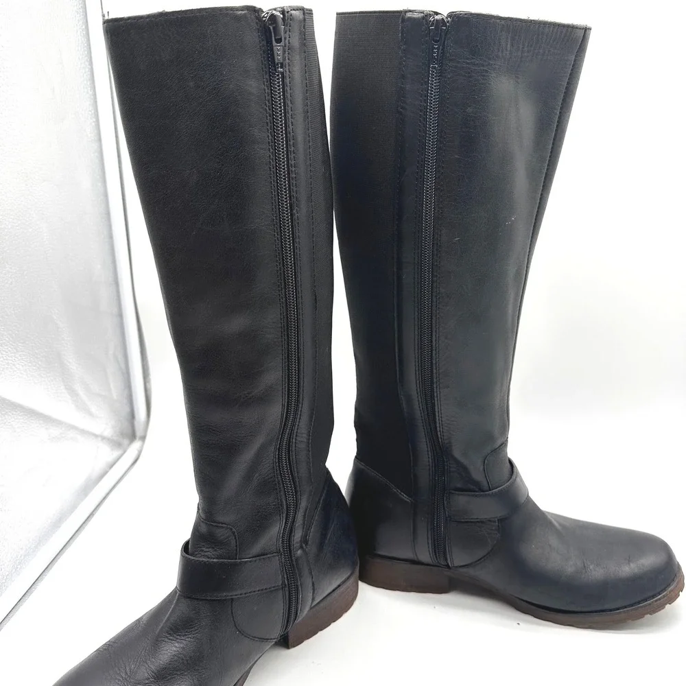 Kenneth Cole New York Womens Black Leather Tall Riding Boots Buckle Size 9